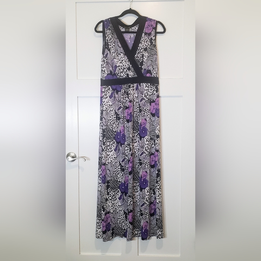 Susan Lawrence Maxi Dress Strechy Empire Waist Sleeveless Floral Size XL